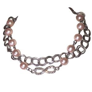Kim Rogers Bracelet 10 inch chocker silver tone rhinestone pink Pearl